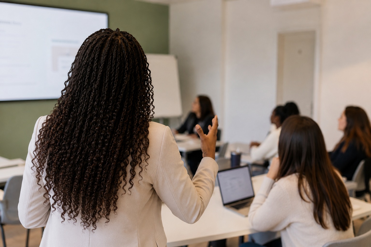 Doussou Coulibaly en session de formation avec un groupe, illustrant son approche concrète et pragmatique