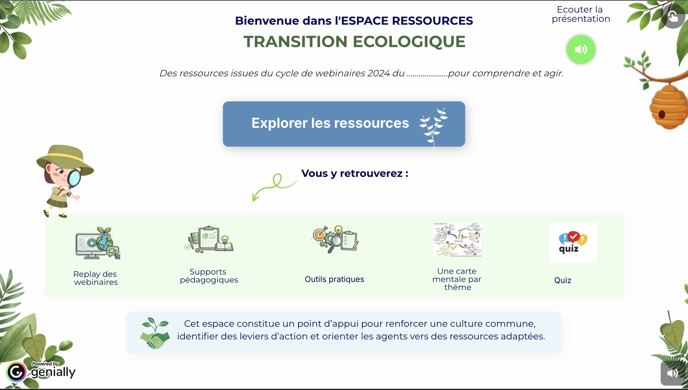 Espace de ressources interactif Genially « Transition écologique »